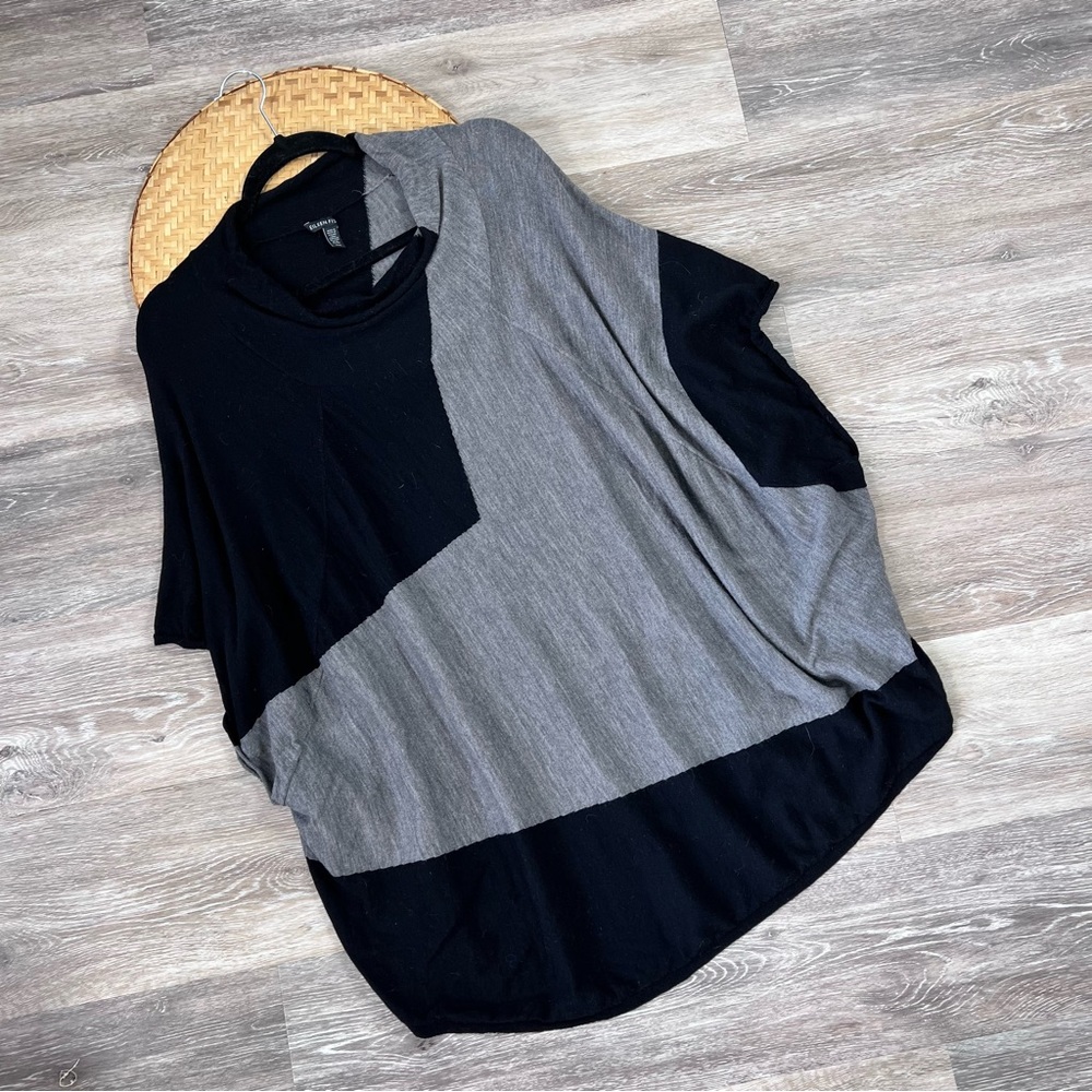 Eileen fisher gray and black colorblock poncho slouchy sweater L XL 1X